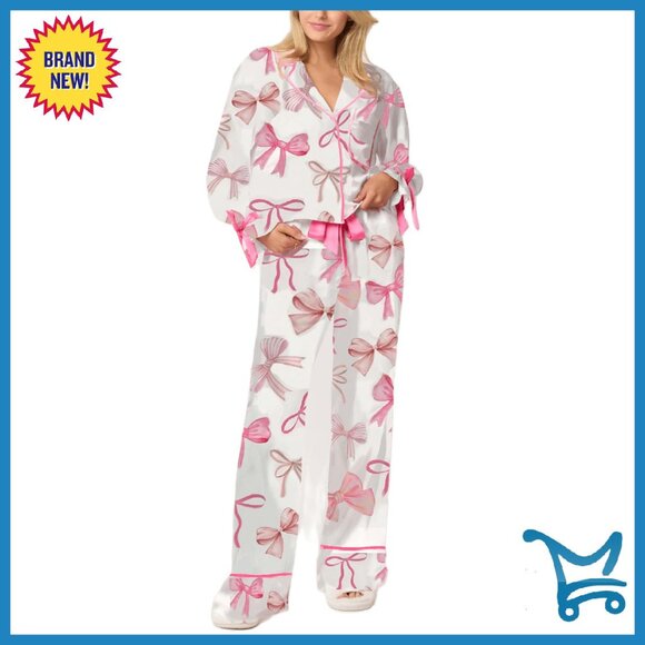 Silk Pajama Set Long Sleeve Button Down Wide Leg Pants Lounge Wear